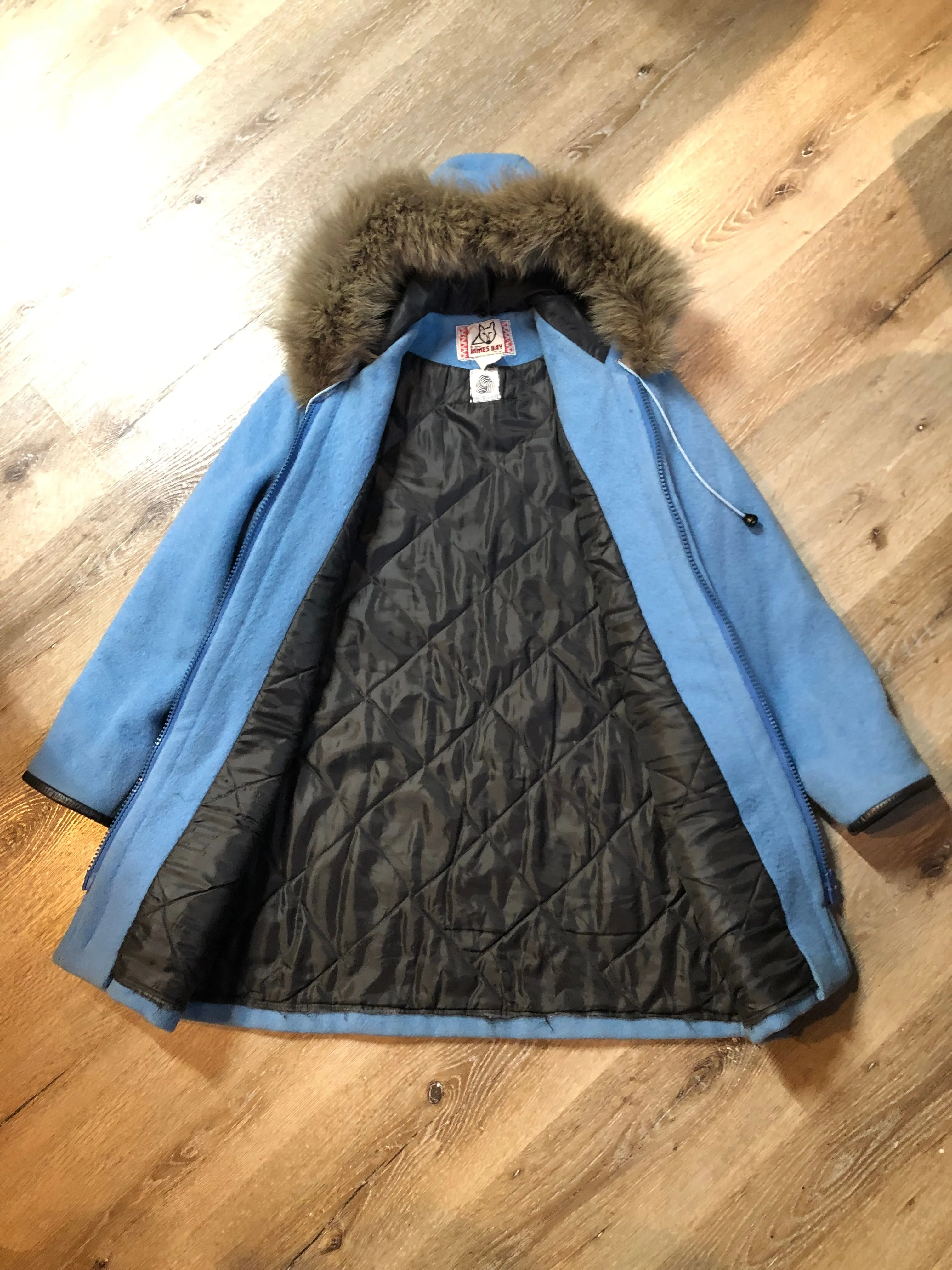 Vintage James Bay Blue Northern Parka with Arctic Life Motif, Made in Canada