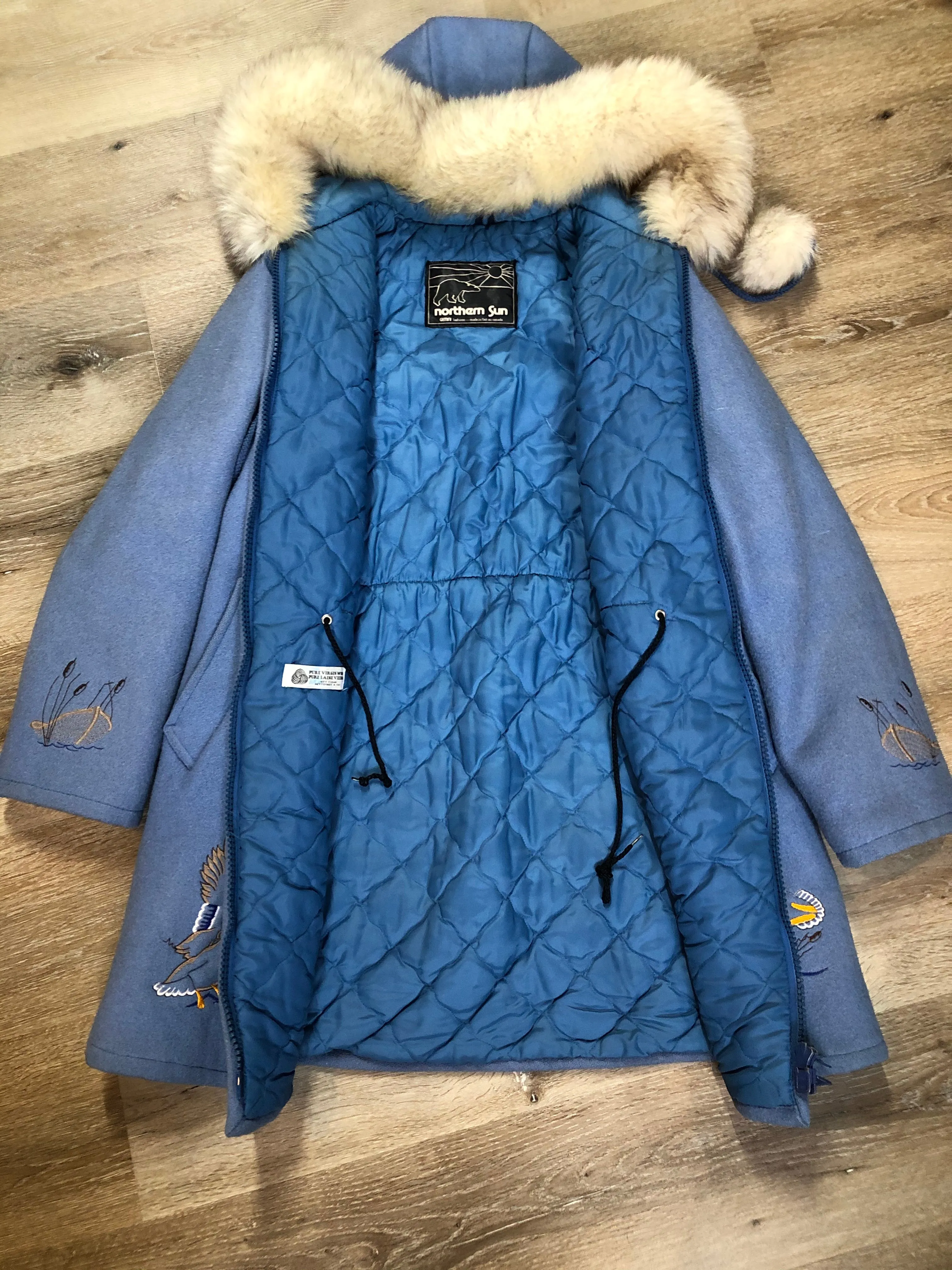 Vintage Northern Sun Light Blue Northern Parka with duck Motif, Made in Canada, SOLD