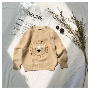 Winter Cute Sweater Bear Lion Embroidery Pattern Jumper Classic Crew Neck Knitwear