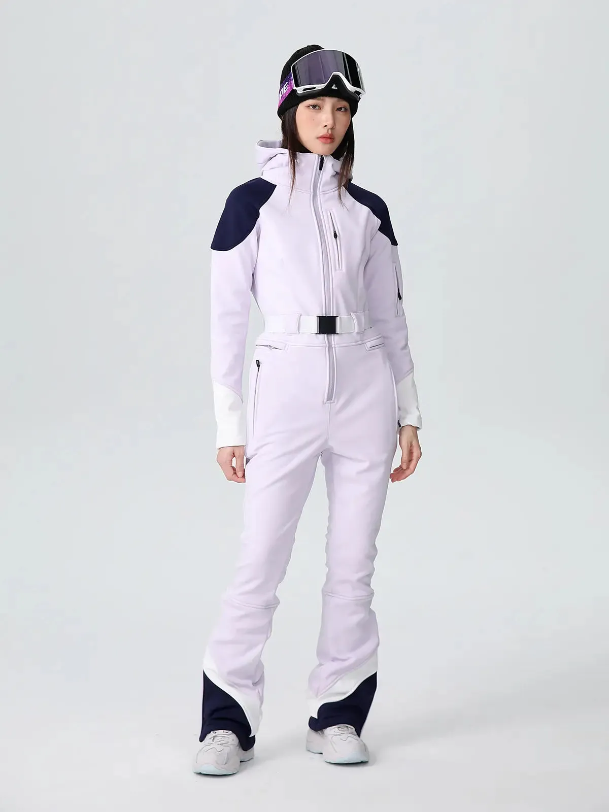 Women Fitted Stretch Ski Jumpsuit Elegant One-piece Flare Snowsuits