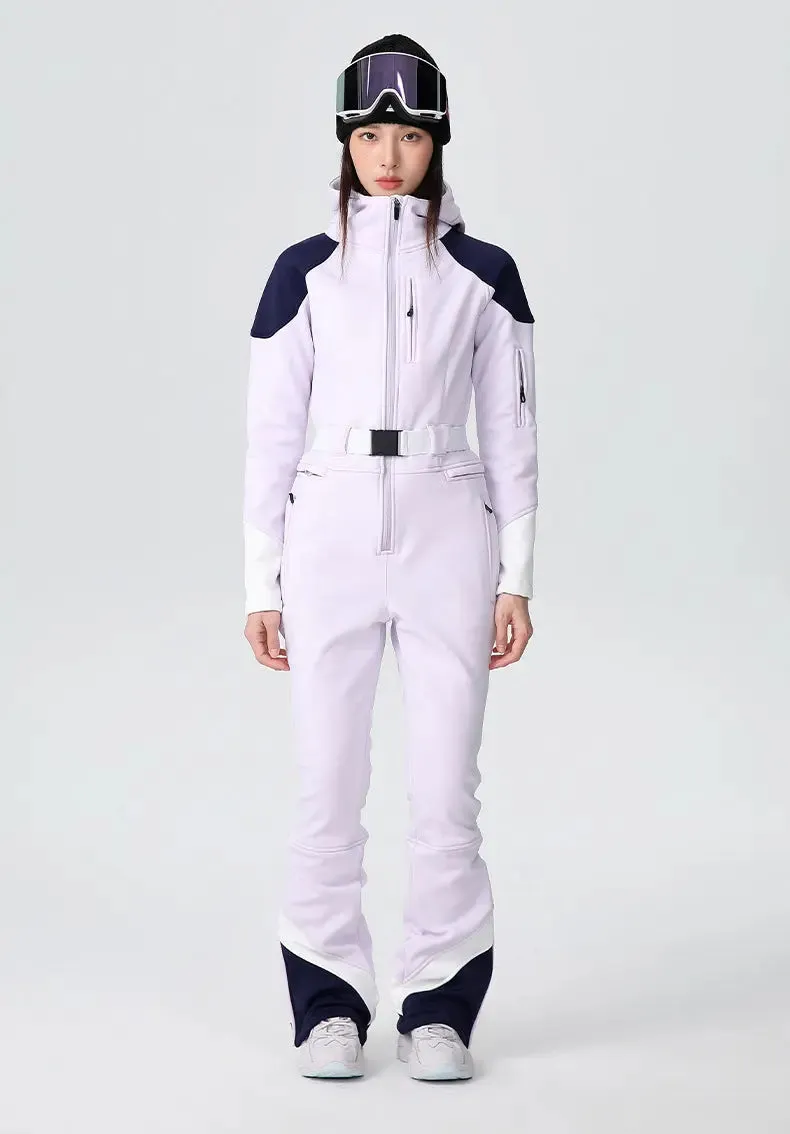 Women Fitted Stretch Ski Jumpsuit Elegant One-piece Flare Snowsuits