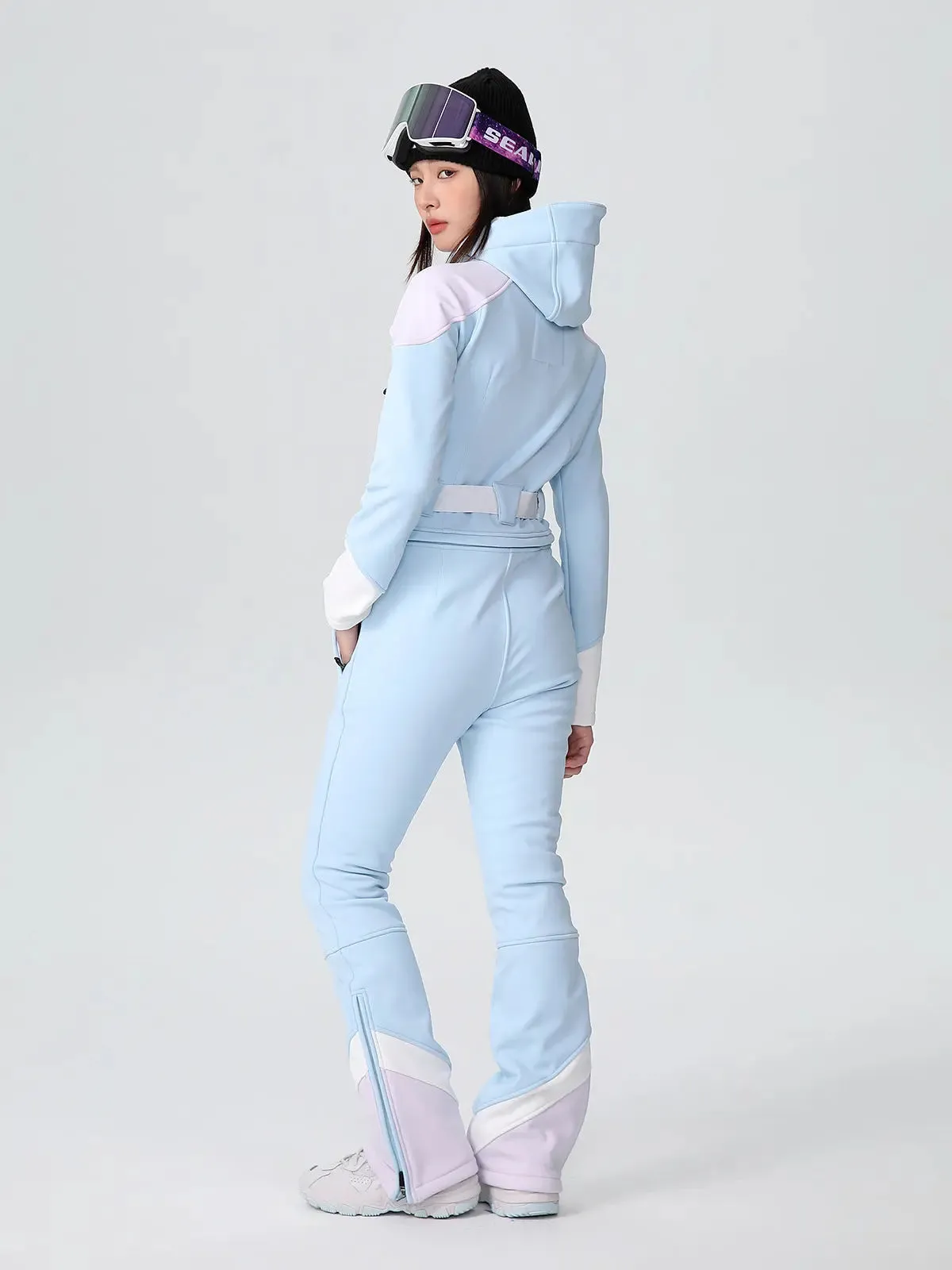 Women Fitted Stretch Ski Jumpsuit Elegant One-piece Flare Snowsuits