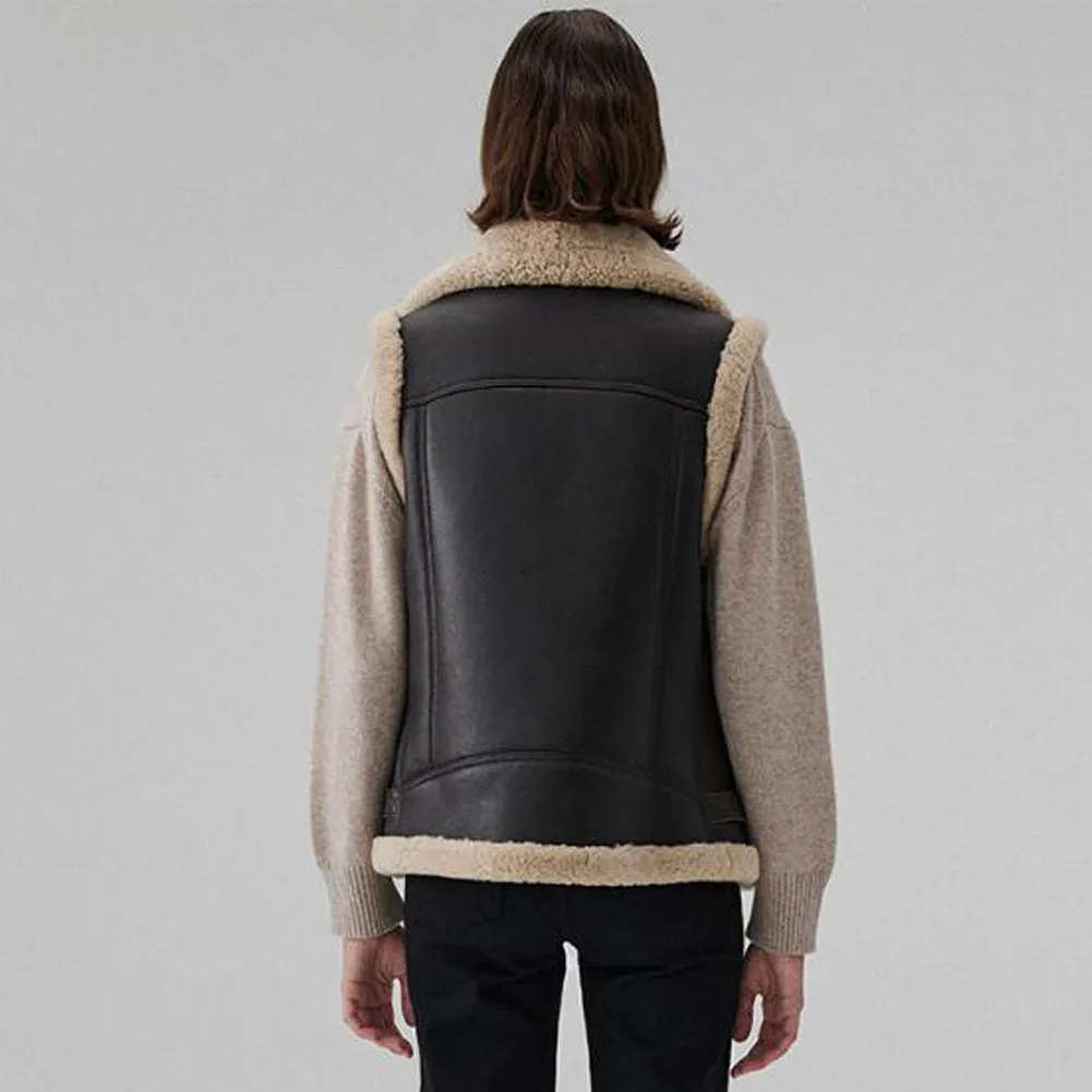 Womens Dark Brown Shearling Leather Vest