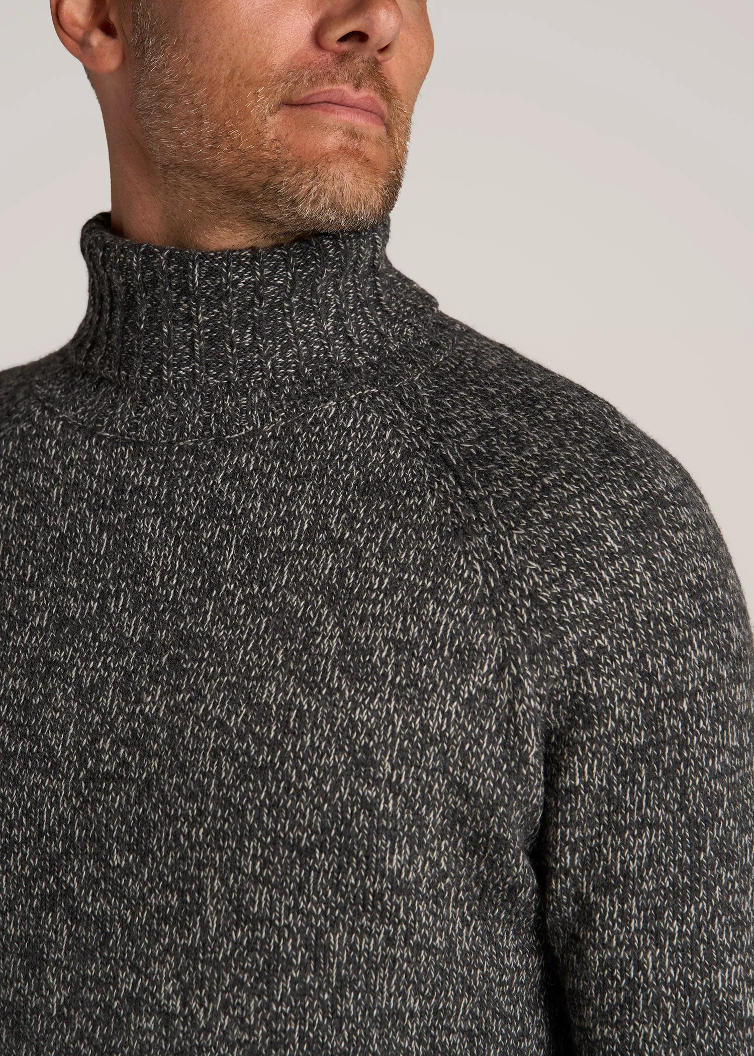 Wool Blend Marled Men's Tall Turtleneck in Charcoal Multi