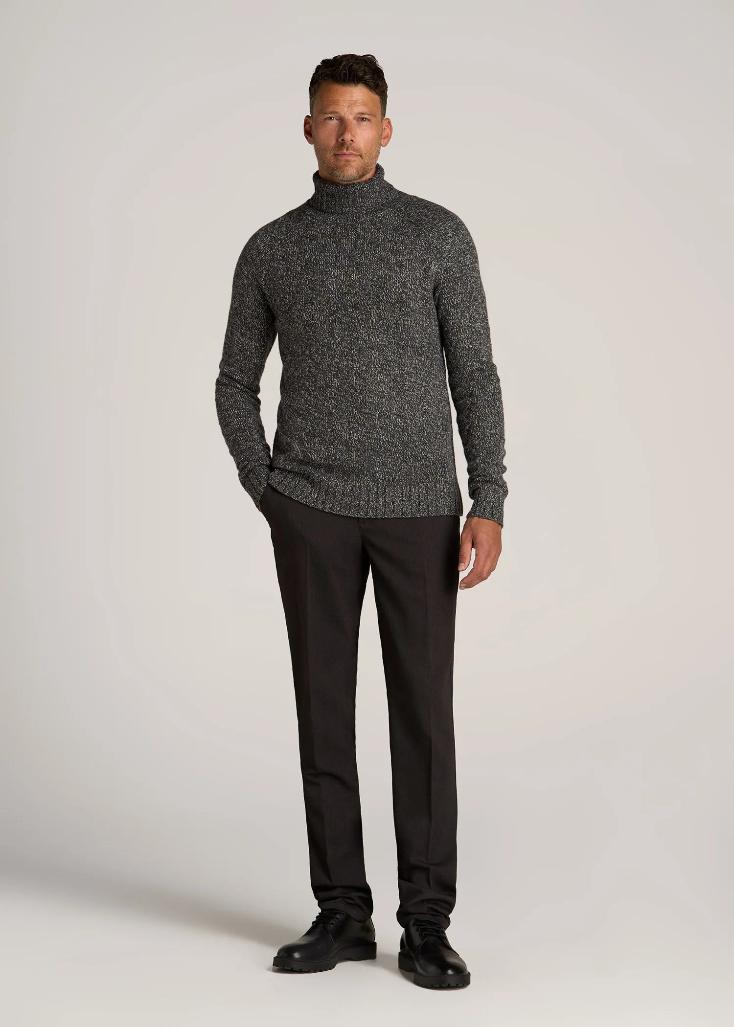 Wool Blend Marled Men's Tall Turtleneck in Charcoal Multi