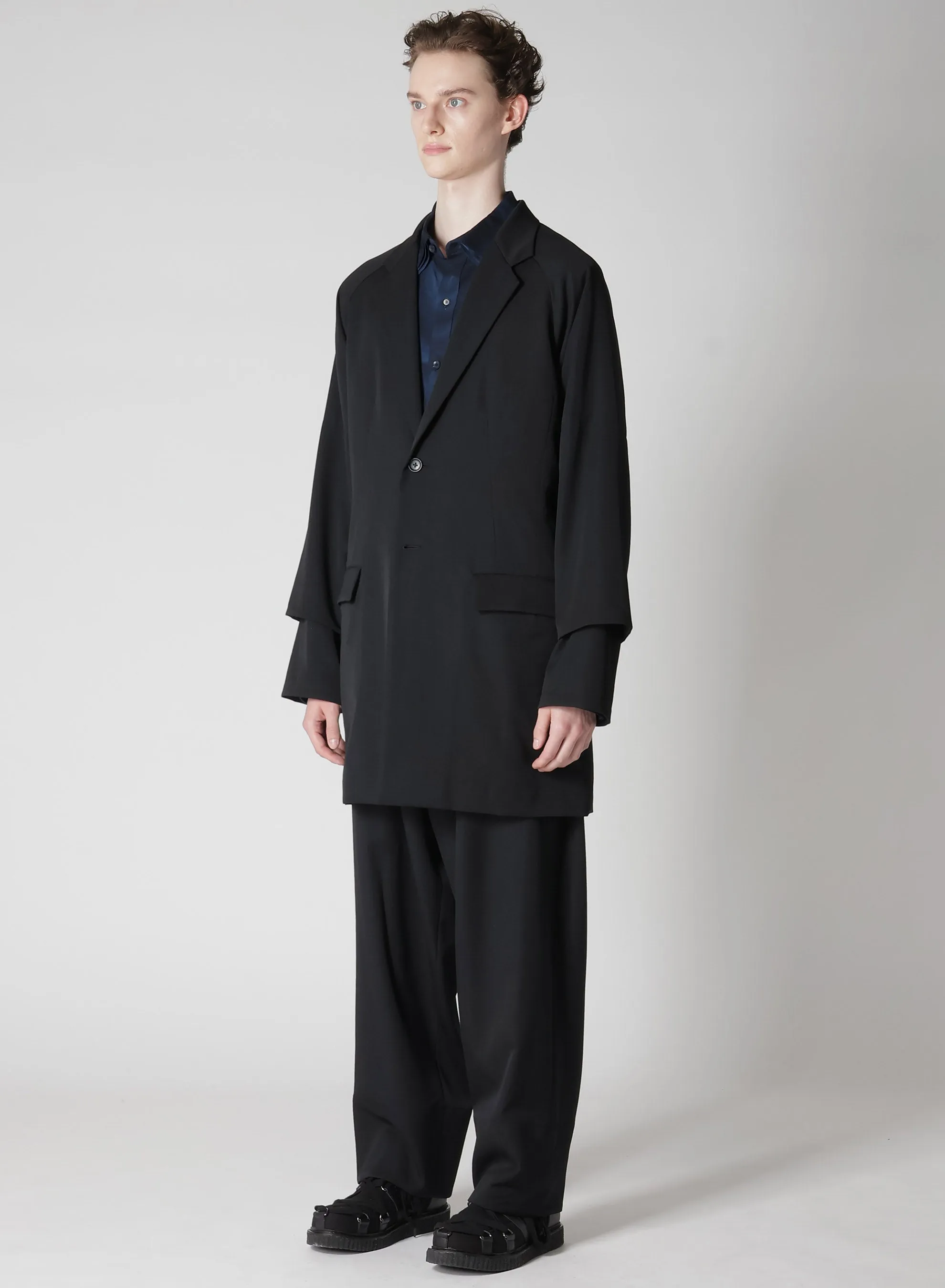 WOOL GABARDINE ROLLED UP HEM JACKET