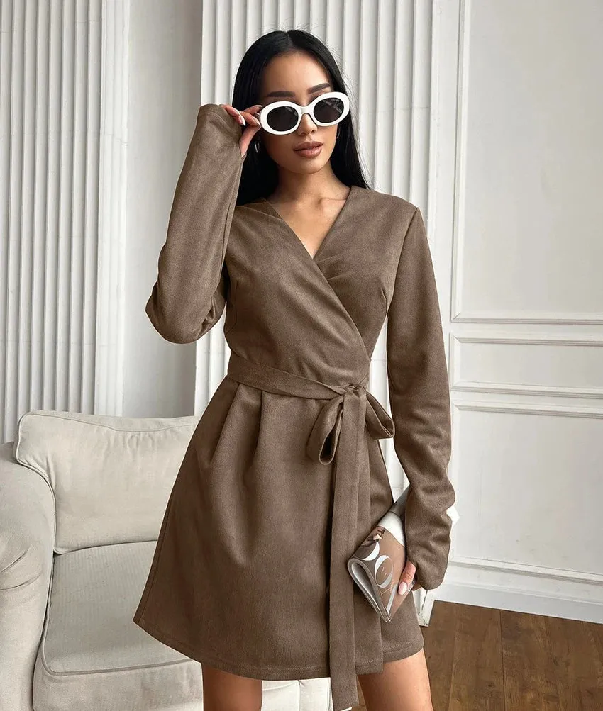 Wrap Tailored Couture Faux Suede Mini Dress