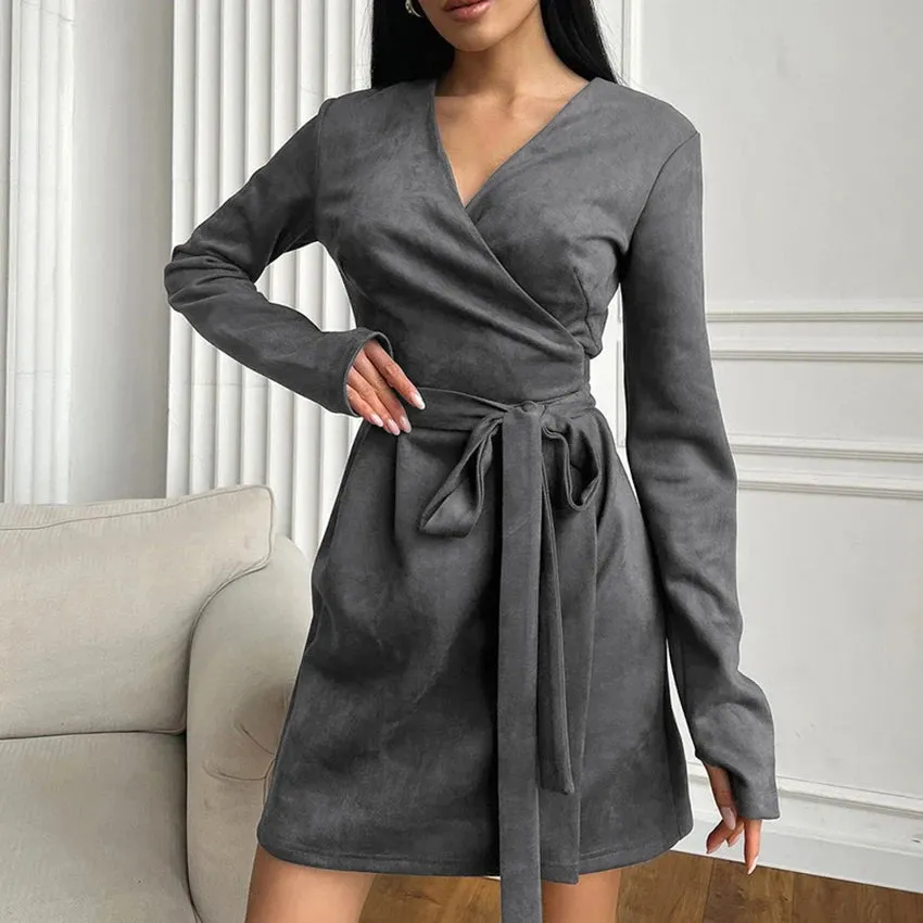 Wrap Tailored Couture Faux Suede Mini Dress